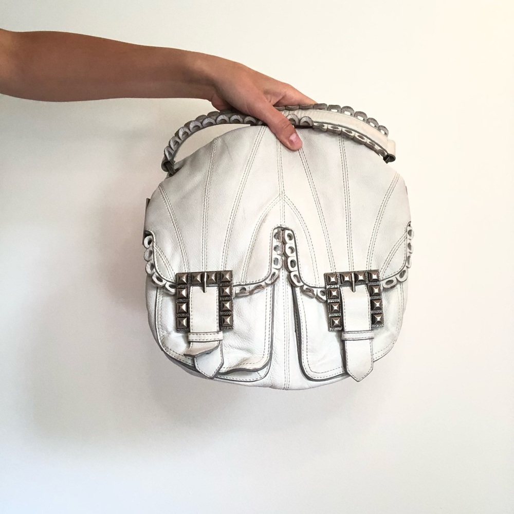 Vintage Betsey Johnson White Leather Studded Bag